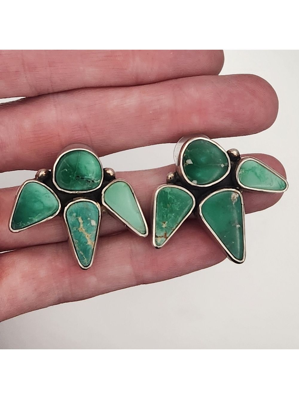 Stunning Variscite Turquoise Cluster Sterling Silver Stud Earrings